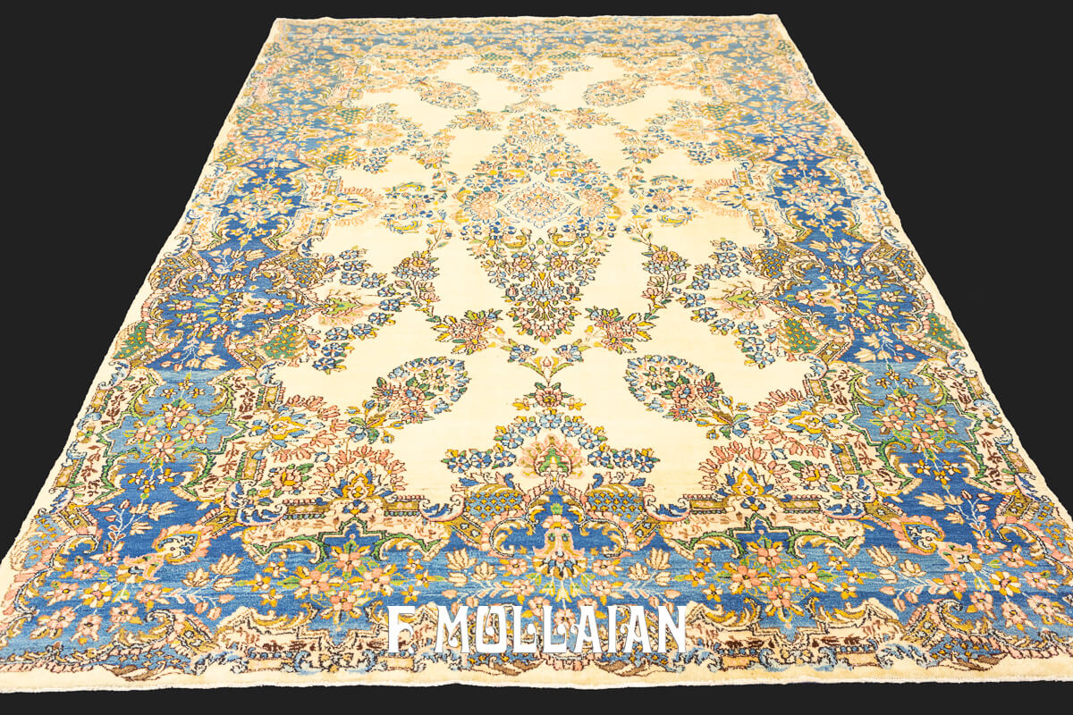 Antique Kerman Rug Floral Design Beige Field n°:17725766